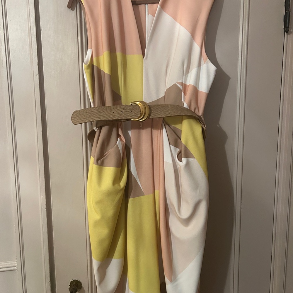 Donna Karan Pink and Yellow Midi Dress